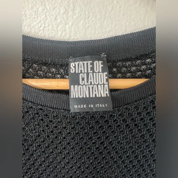 State of Claude Montana Black Mesh Sheer Tunic Top Italy Size 8 - Picture 4 of 10